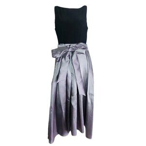Lauren Ralph Lauren Dress Womens 14 Solid Black Gray Sleeveless Pleated Zip Back